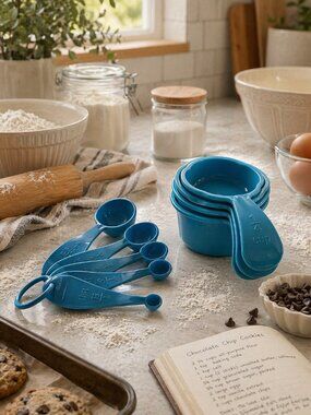 Tupperware Measuring Cups & Spoons Set Blue 10 Pc Nesting Stackable Baking